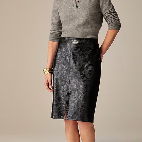 J. Crew Womens Pencil skirt in Croc-embossed Faux Leather Black - Picture 2 of 14